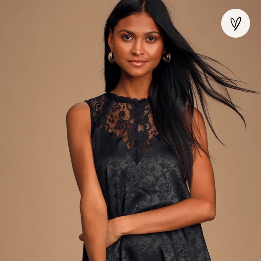 NWT Lulus Evidently in Love Black Floral Embossed Satin Swing Dress